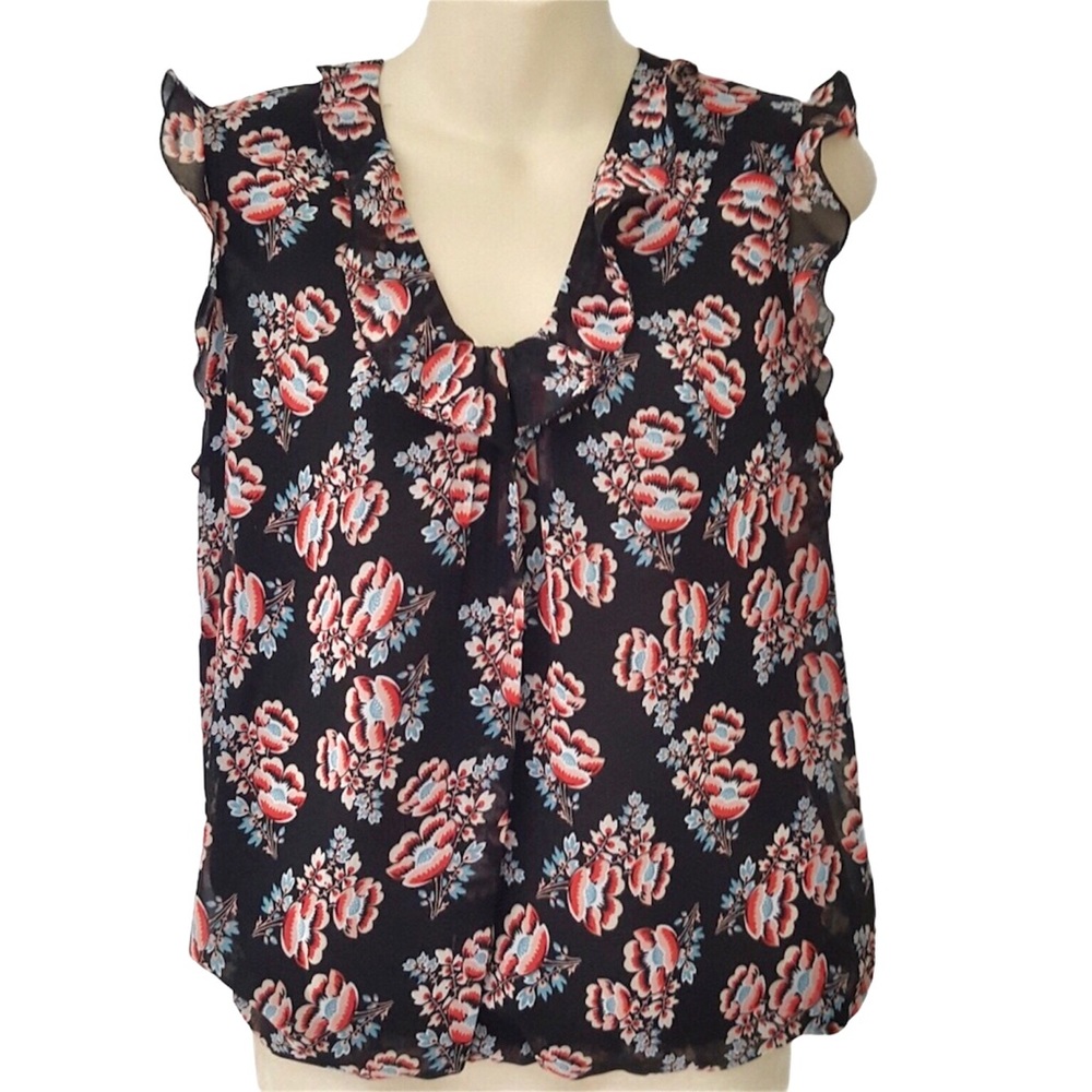 Lark And Ro Floral Ruffle Chiffon Blouse